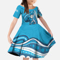Adelaide Strikers Kid Short Sleeve Dress Aboriginal Dot Art Cyan Blue - Tribal Wave Pattern