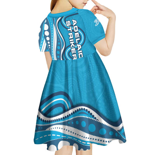 Adelaide Strikers Kid Short Sleeve Dress Aboriginal Dot Art Cyan Blue - Tribal Wave Pattern