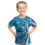 Adelaide Strikers Kid T Shirt Aboriginal Dot Art Cyan Blue - Tribal Wave Pattern