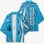 Adelaide Strikers Kimono Aboriginal Dot Art Cyan Blue - Tribal Wave Pattern