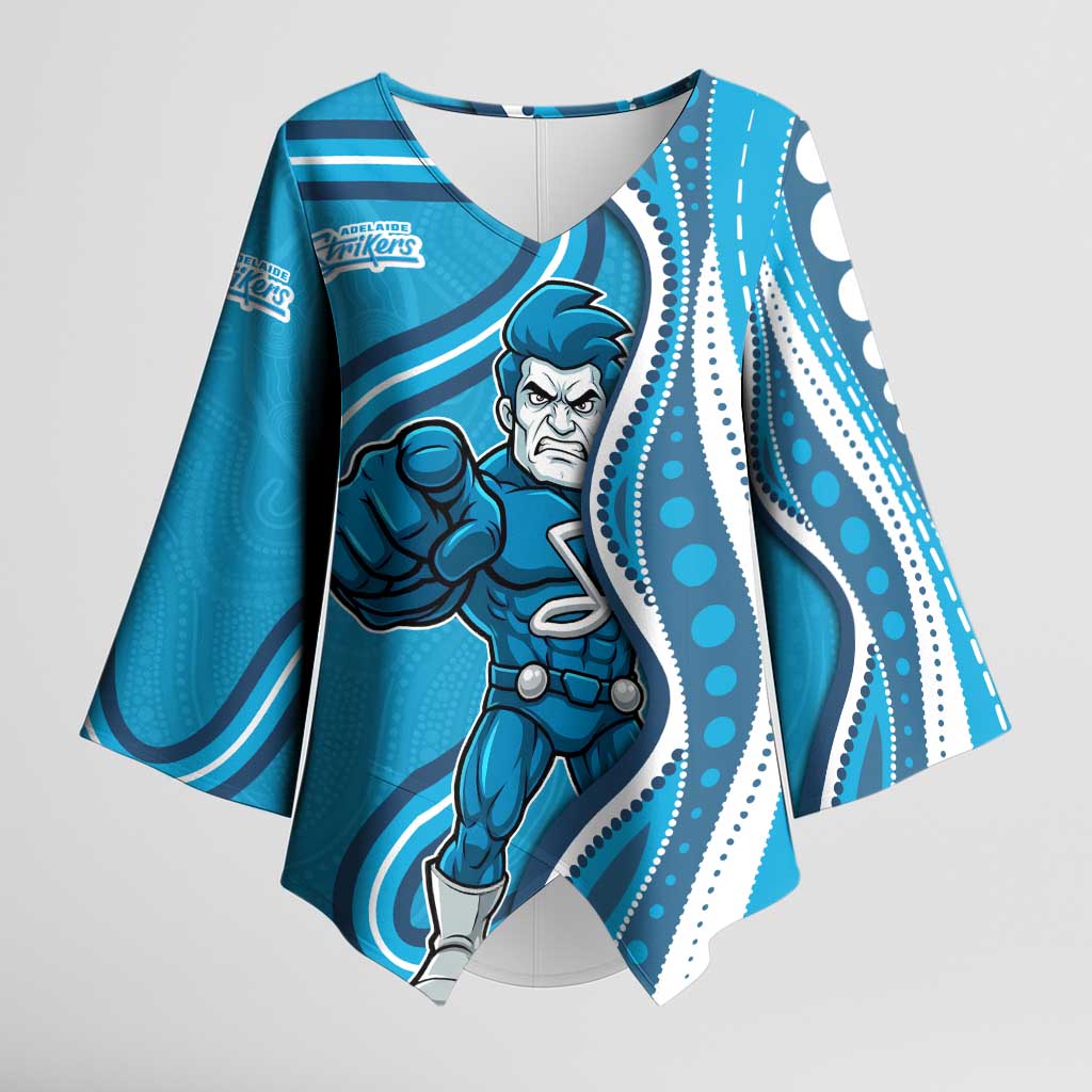Adelaide Strikers Kimono Sleeve Blouse Aboriginal Dot Art Cyan Blue - Tribal Wave Pattern