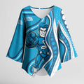 Adelaide Strikers Kimono Sleeve Blouse Aboriginal Dot Art Cyan Blue - Tribal Wave Pattern