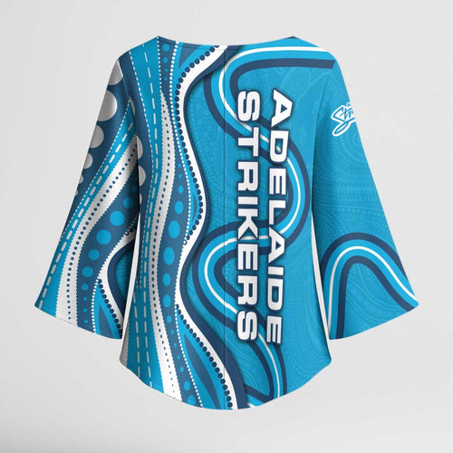 Adelaide Strikers Kimono Sleeve Blouse Aboriginal Dot Art Cyan Blue - Tribal Wave Pattern
