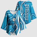 Adelaide Strikers Kimono Sleeve Blouse Aboriginal Dot Art Cyan Blue - Tribal Wave Pattern