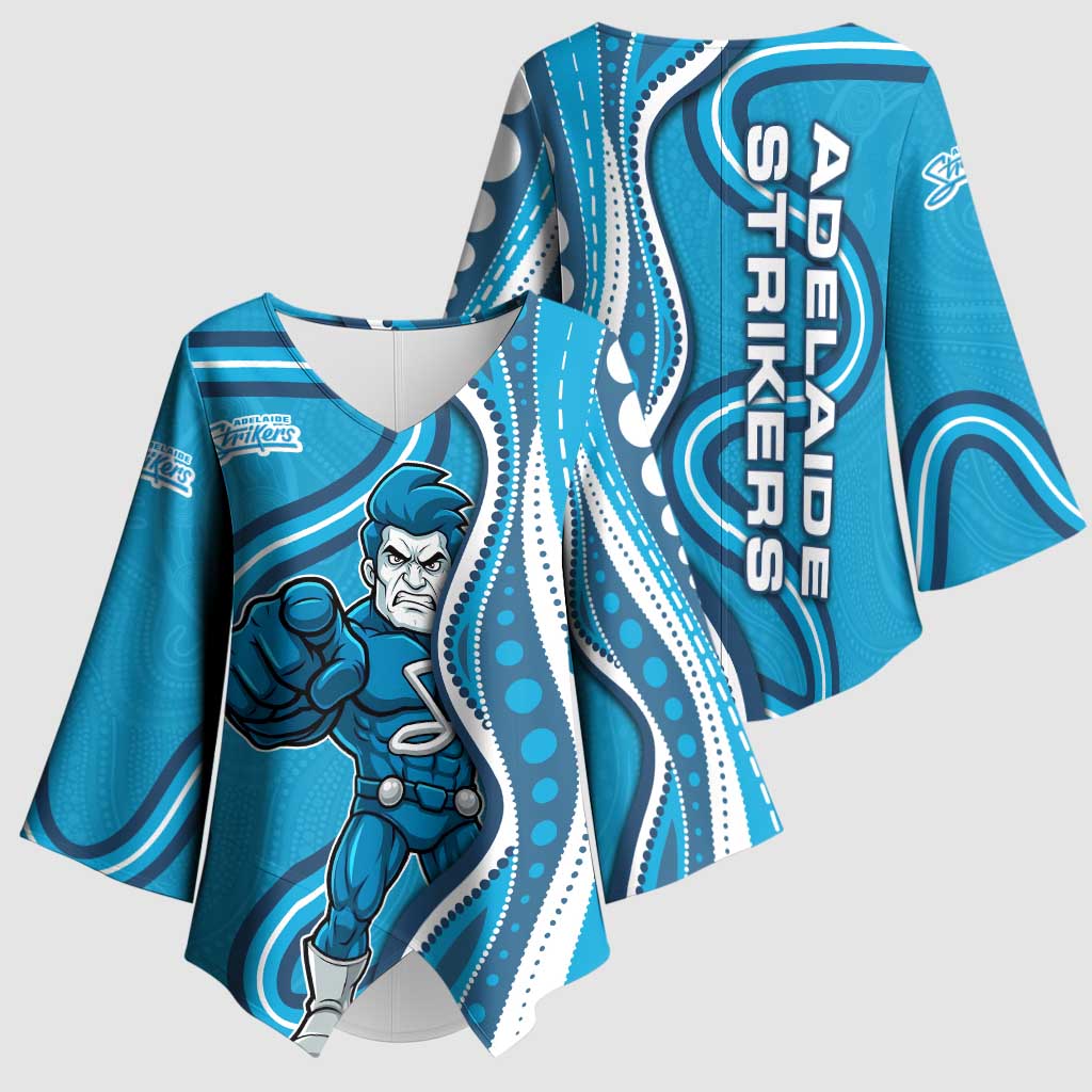 Adelaide Strikers Kimono Sleeve Blouse Aboriginal Dot Art Cyan Blue - Tribal Wave Pattern