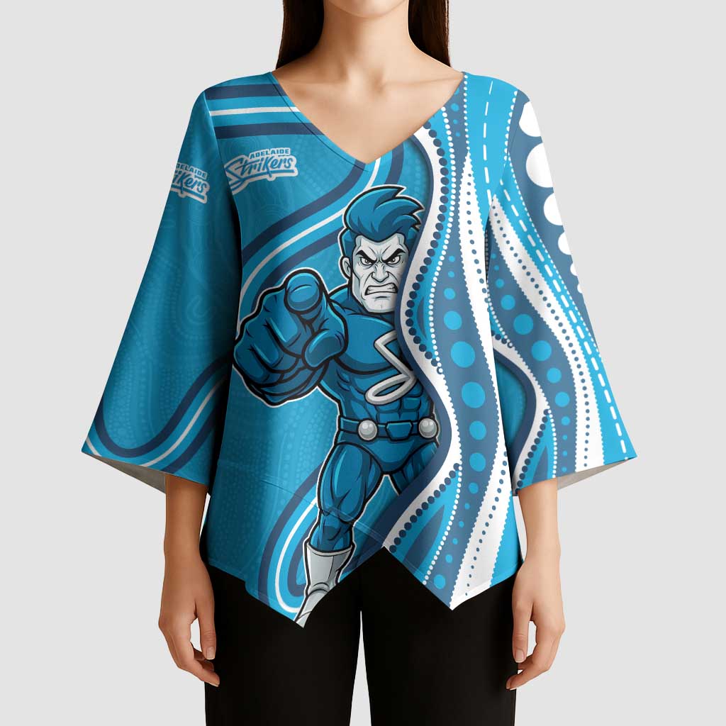 Adelaide Strikers Kimono Sleeve Blouse Aboriginal Dot Art Cyan Blue - Tribal Wave Pattern