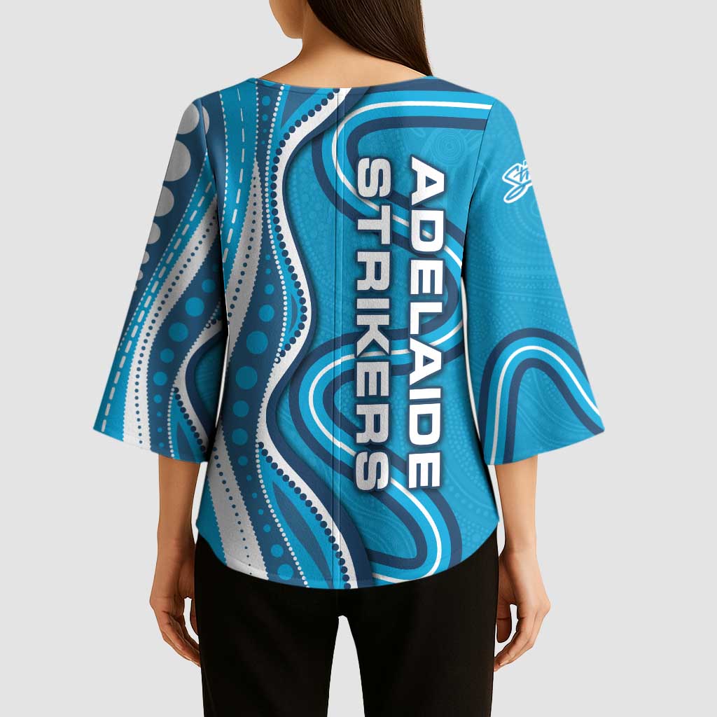 Adelaide Strikers Kimono Sleeve Blouse Aboriginal Dot Art Cyan Blue - Tribal Wave Pattern