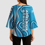 Adelaide Strikers Kimono Sleeve Blouse Aboriginal Dot Art Cyan Blue - Tribal Wave Pattern