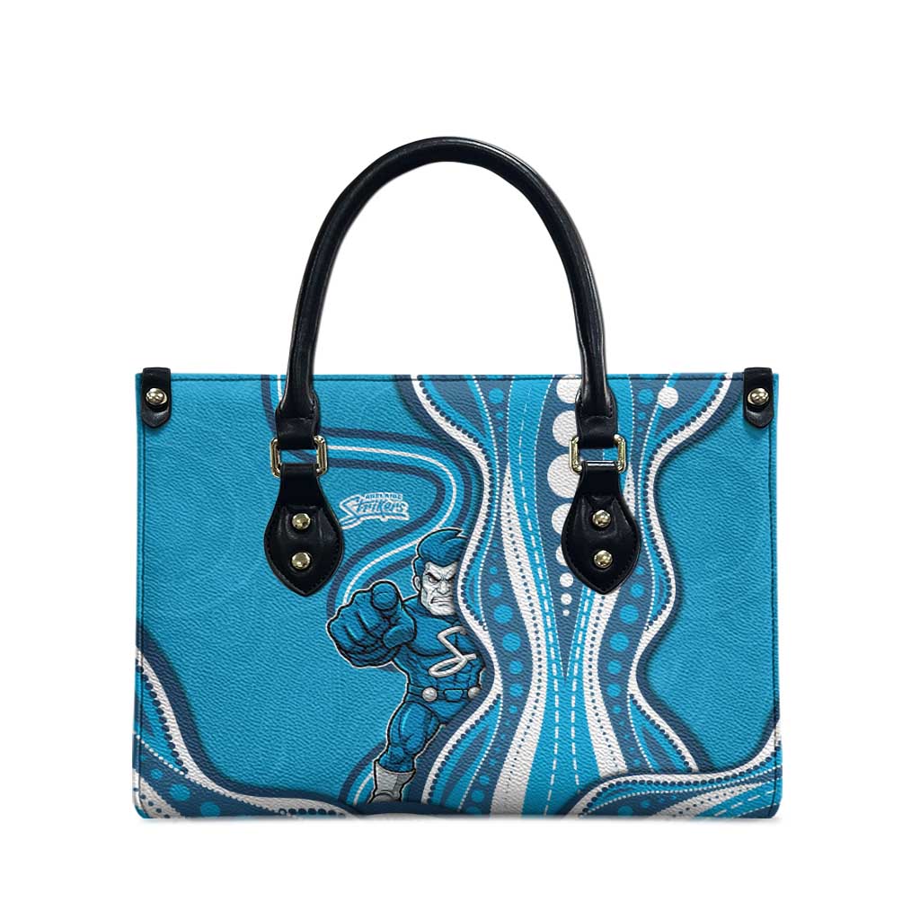 Adelaide Strikers Leather Bag Aboriginal Dot Art Cyan Blue - Tribal Wave Pattern