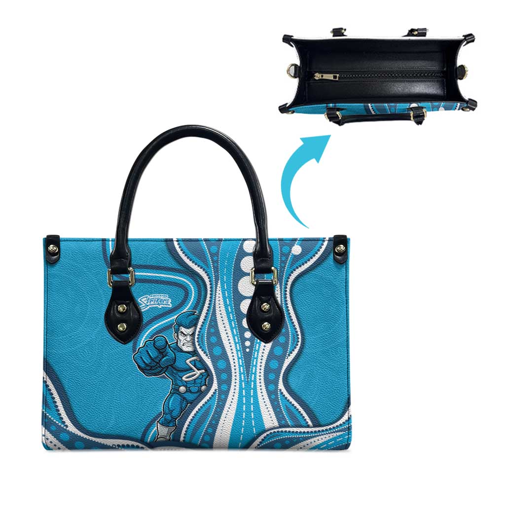 Adelaide Strikers Leather Bag Aboriginal Dot Art Cyan Blue - Tribal Wave Pattern