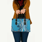 Adelaide Strikers Leather Bag Aboriginal Dot Art Cyan Blue - Tribal Wave Pattern