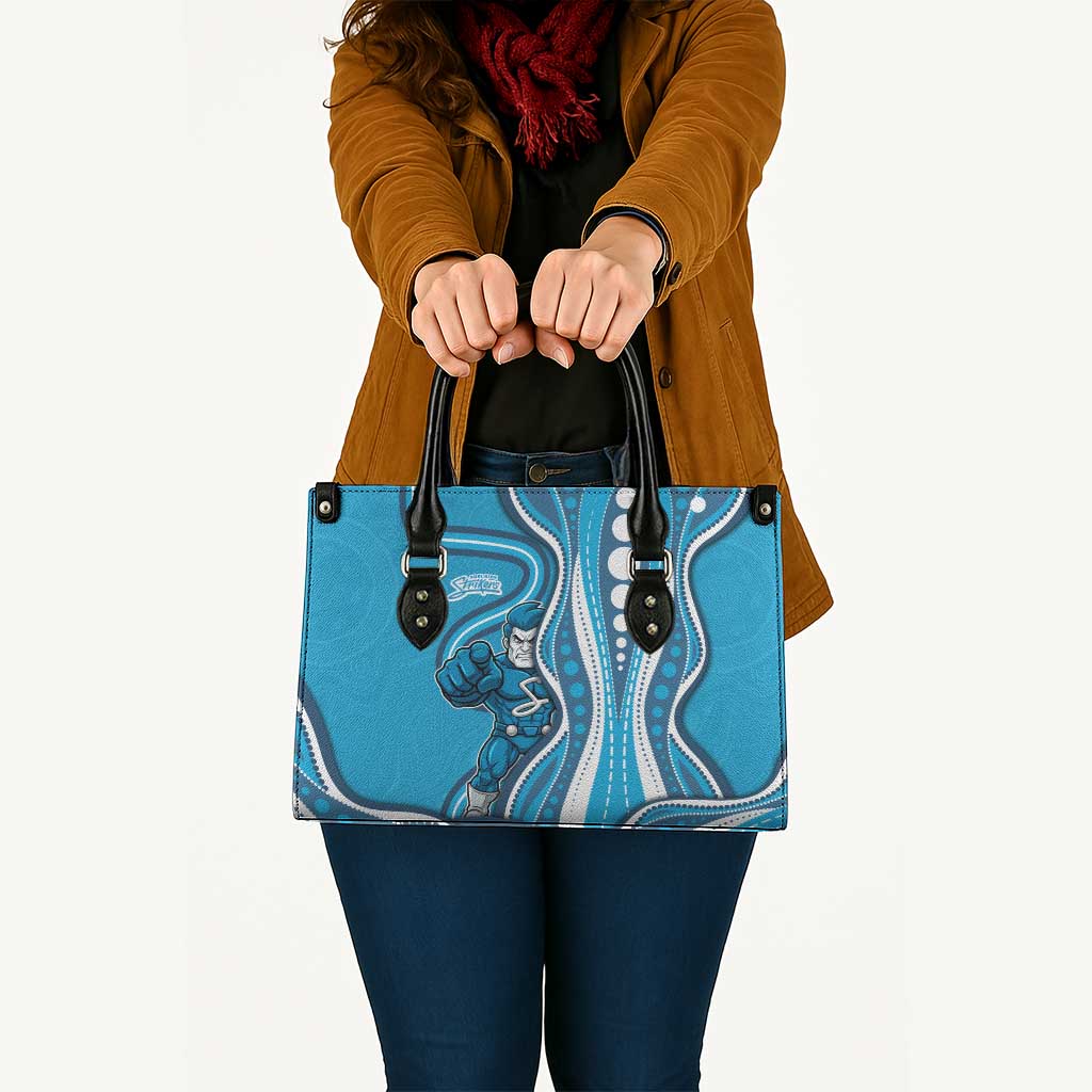 Adelaide Strikers Leather Bag Aboriginal Dot Art Cyan Blue - Tribal Wave Pattern