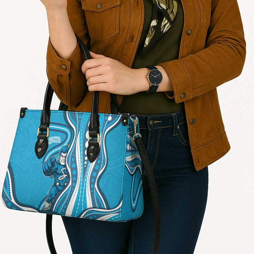 Adelaide Strikers Leather Bag Aboriginal Dot Art Cyan Blue - Tribal Wave Pattern
