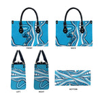 Adelaide Strikers Leather Bag Aboriginal Dot Art Cyan Blue - Tribal Wave Pattern
