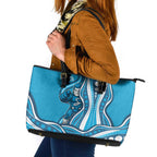 Adelaide Strikers Leather Tote Bag Aboriginal Dot Art Cyan Blue - Tribal Wave Pattern