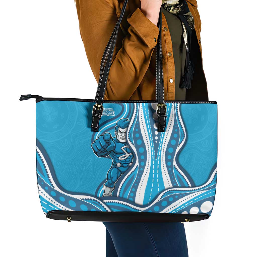 Adelaide Strikers Leather Tote Bag Aboriginal Dot Art Cyan Blue - Tribal Wave Pattern