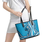 Adelaide Strikers Leather Tote Bag Aboriginal Dot Art Cyan Blue - Tribal Wave Pattern