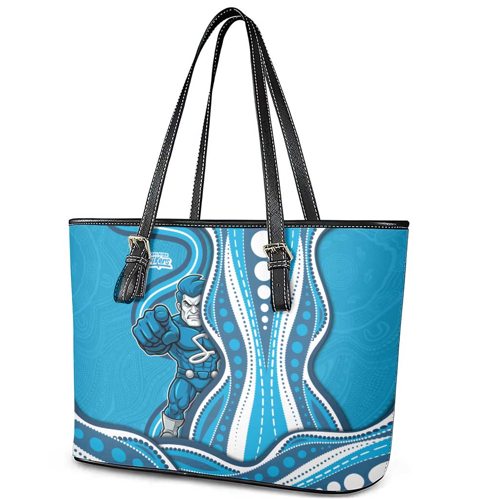 Adelaide Strikers Leather Tote Bag Aboriginal Dot Art Cyan Blue - Tribal Wave Pattern
