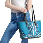 Adelaide Strikers Leather Tote Bag Aboriginal Dot Art Cyan Blue - Tribal Wave Pattern