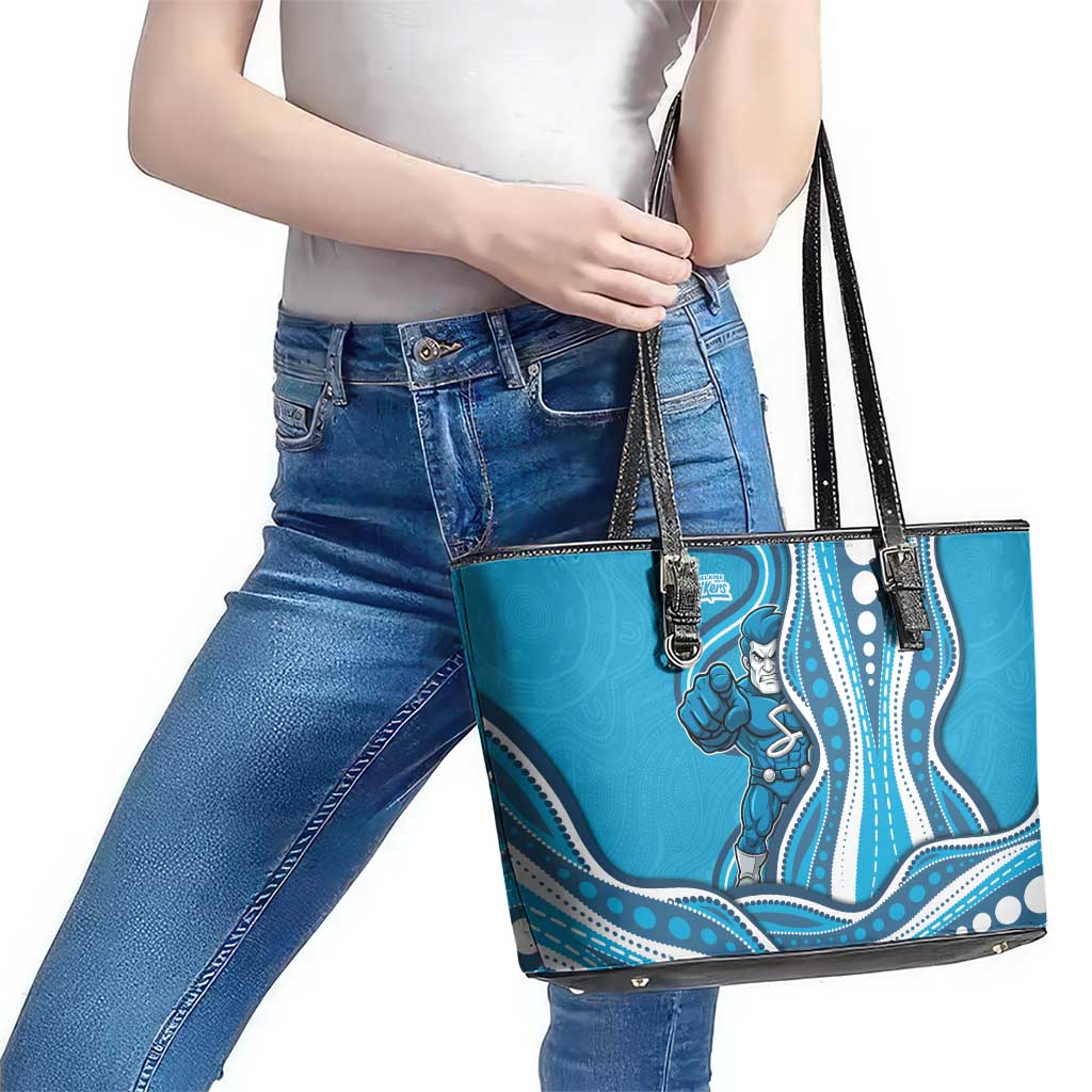 Adelaide Strikers Leather Tote Bag Aboriginal Dot Art Cyan Blue - Tribal Wave Pattern