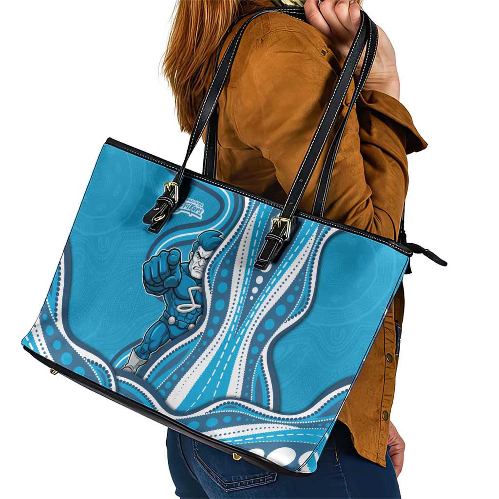 Adelaide Strikers Leather Tote Bag Aboriginal Dot Art Cyan Blue - Tribal Wave Pattern