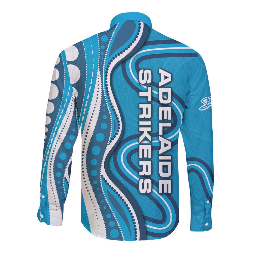 Adelaide Strikers Long Sleeve Button Shirt Aboriginal Dot Art Cyan Blue - Tribal Wave Pattern