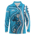 Adelaide Strikers Long Sleeve Polo Shirt Aboriginal Dot Art Cyan Blue - Tribal Wave Pattern