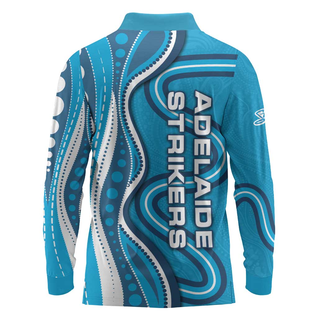 Adelaide Strikers Long Sleeve Polo Shirt Aboriginal Dot Art Cyan Blue - Tribal Wave Pattern