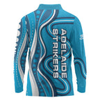 Adelaide Strikers Long Sleeve Polo Shirt Aboriginal Dot Art Cyan Blue - Tribal Wave Pattern