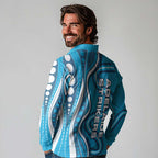 Adelaide Strikers Long Sleeve Polo Shirt Aboriginal Dot Art Cyan Blue - Tribal Wave Pattern