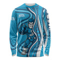 Adelaide Strikers Long Sleeve Shirt Aboriginal Dot Art Cyan Blue - Tribal Wave Pattern