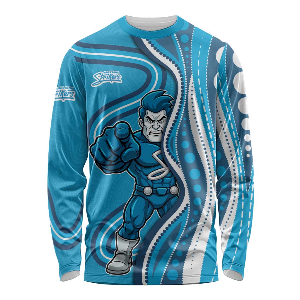 Adelaide Strikers Long Sleeve Shirt Aboriginal Dot Art Cyan Blue - Tribal Wave Pattern