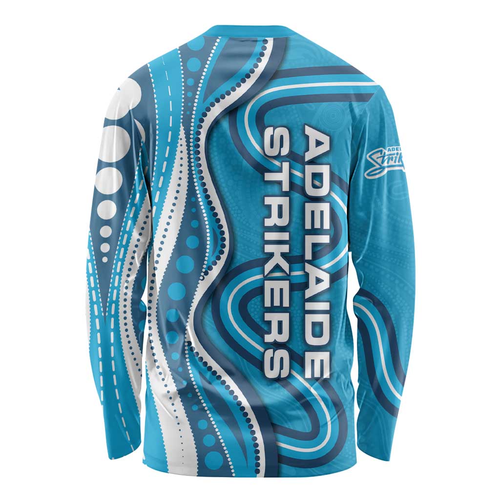 Adelaide Strikers Long Sleeve Shirt Aboriginal Dot Art Cyan Blue - Tribal Wave Pattern