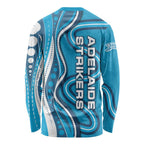 Adelaide Strikers Long Sleeve Shirt Aboriginal Dot Art Cyan Blue - Tribal Wave Pattern