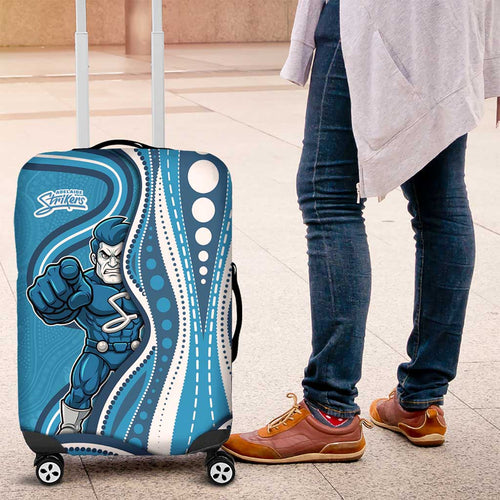 Adelaide Strikers Luggage Cover Aboriginal Dot Art Cyan Blue - Tribal Wave Pattern