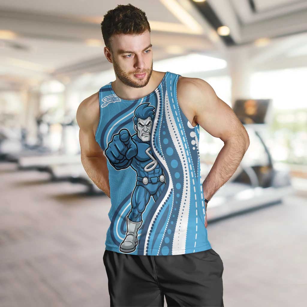 Adelaide Strikers Men Tank Top Aboriginal Dot Art Cyan Blue - Tribal Wave Pattern