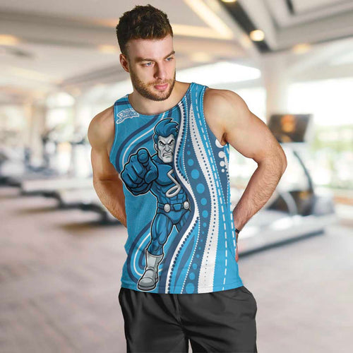 Adelaide Strikers Men Tank Top Aboriginal Dot Art Cyan Blue - Tribal Wave Pattern