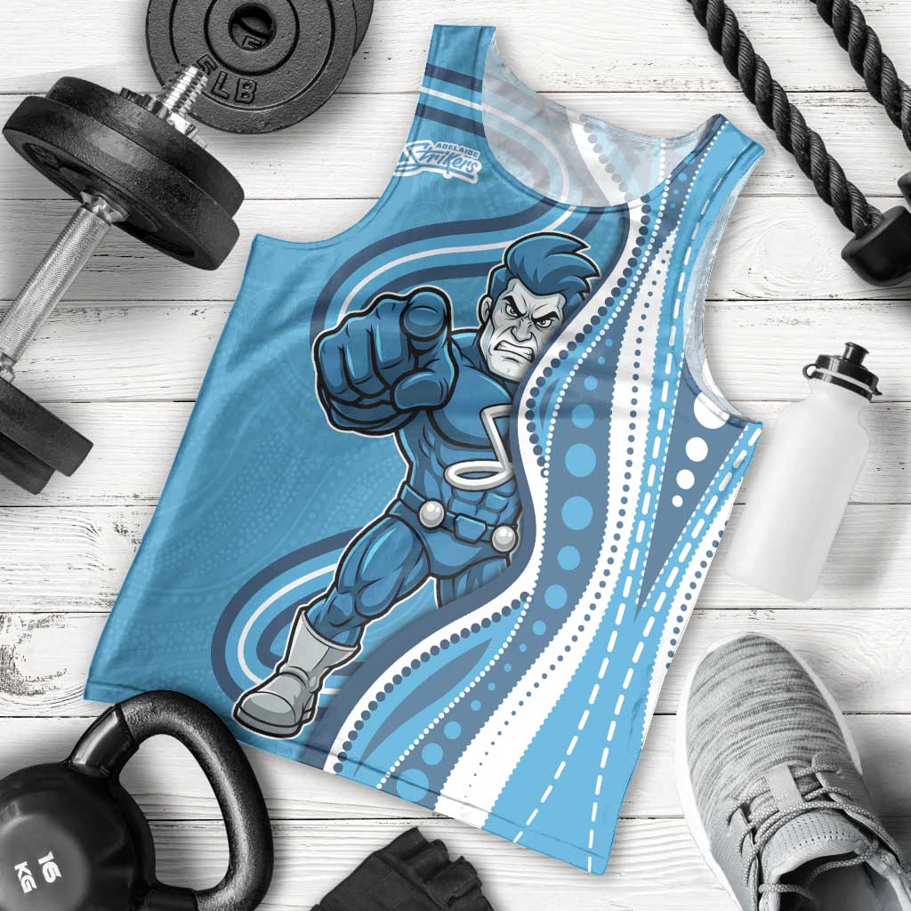 Adelaide Strikers Men Tank Top Aboriginal Dot Art Cyan Blue - Tribal Wave Pattern