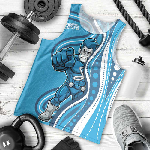 Adelaide Strikers Men Tank Top Aboriginal Dot Art Cyan Blue - Tribal Wave Pattern