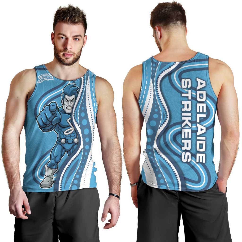 Adelaide Strikers Men Tank Top Aboriginal Dot Art Cyan Blue - Tribal Wave Pattern