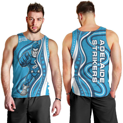 Adelaide Strikers Men Tank Top Aboriginal Dot Art Cyan Blue - Tribal Wave Pattern