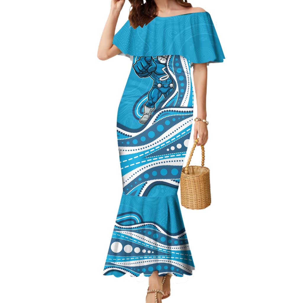 Adelaide Strikers Mermaid Dress Aboriginal Dot Art Cyan Blue - Tribal Wave Pattern