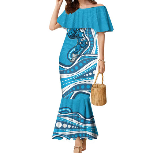Adelaide Strikers Mermaid Dress Aboriginal Dot Art Cyan Blue - Tribal Wave Pattern