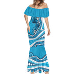 Adelaide Strikers Mermaid Dress Aboriginal Dot Art Cyan Blue - Tribal Wave Pattern