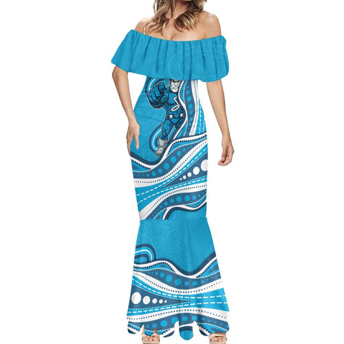 Adelaide Strikers Mermaid Dress Aboriginal Dot Art Cyan Blue - Tribal Wave Pattern