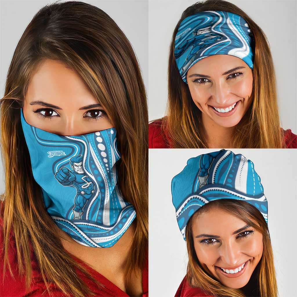 Adelaide Strikers Neck Gaiter Aboriginal Dot Art Cyan Blue - Tribal Wave Pattern