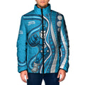 Adelaide Strikers Padded Jacket Aboriginal Dot Art Cyan Blue - Tribal Wave Pattern