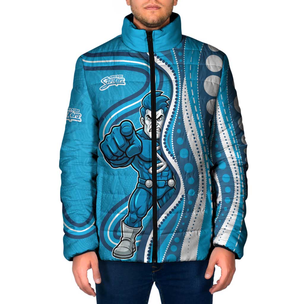 Adelaide Strikers Padded Jacket Aboriginal Dot Art Cyan Blue - Tribal Wave Pattern