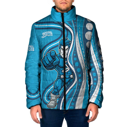 Adelaide Strikers Padded Jacket Aboriginal Dot Art Cyan Blue - Tribal Wave Pattern