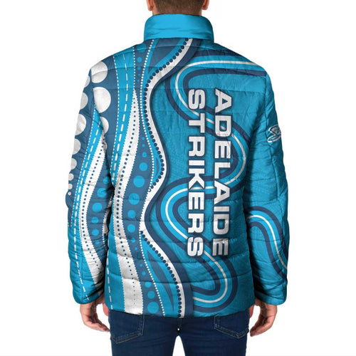 Adelaide Strikers Padded Jacket Aboriginal Dot Art Cyan Blue - Tribal Wave Pattern